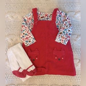 Carter’s corduroy overall dress 3 piece set, girls size 6 months